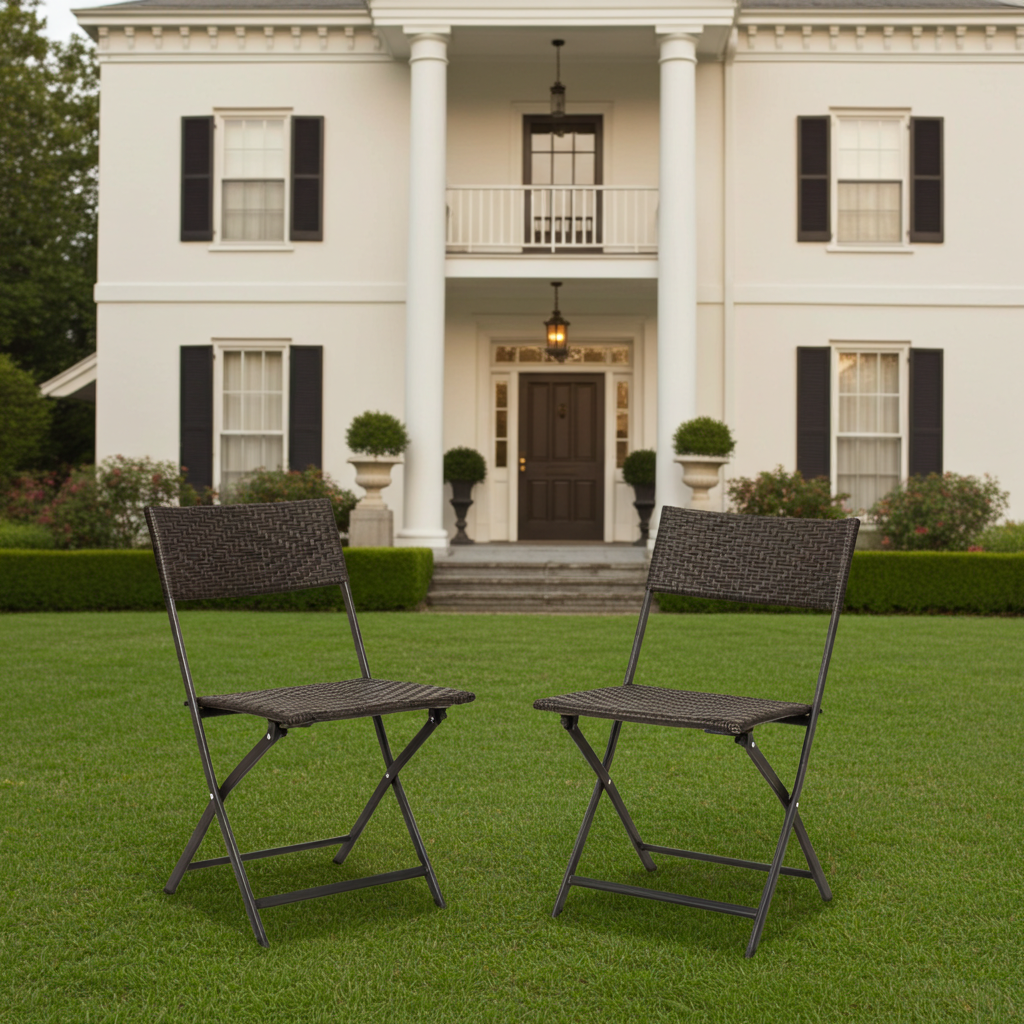 2 x Alfresco Rattan Wicker Folding Outdoor Chairs