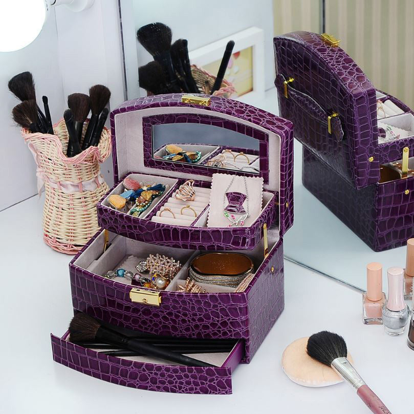 Large Luxury PU Leather Jewellery Box Storage Case (Royal Purple) - grandhubs.shop