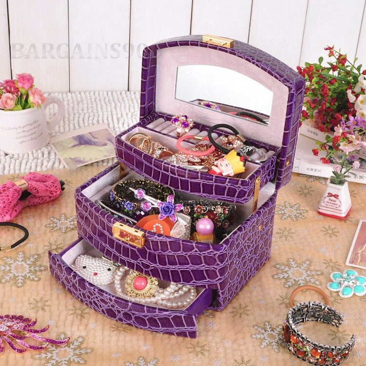 Large Luxury PU Leather Jewellery Box Storage Case (Royal Purple) - grandhubs.shop