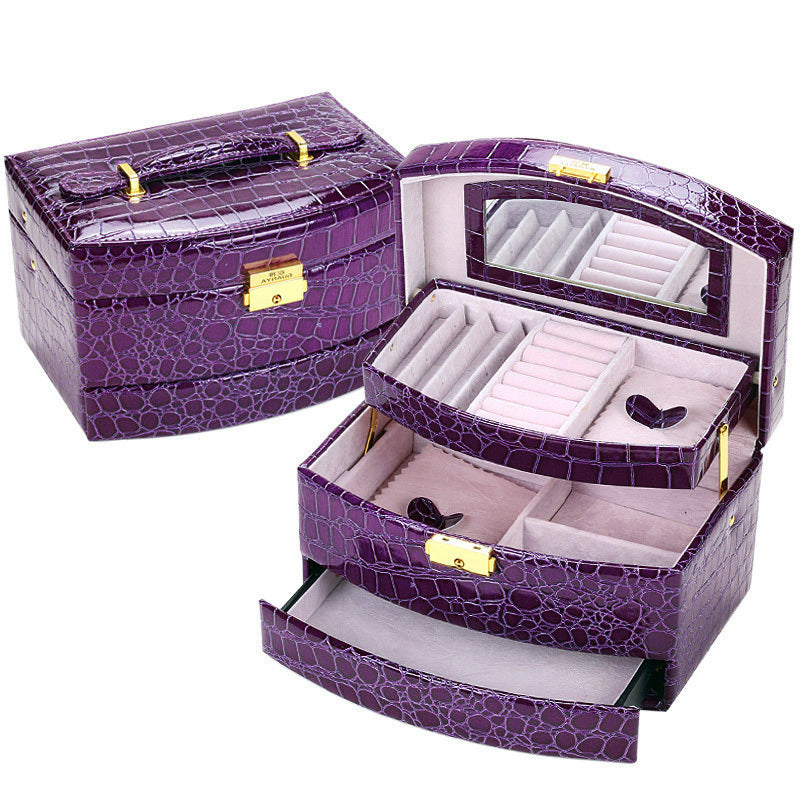 Large Luxury PU Leather Jewellery Box Storage Case (Royal Purple) - grandhubs.shop