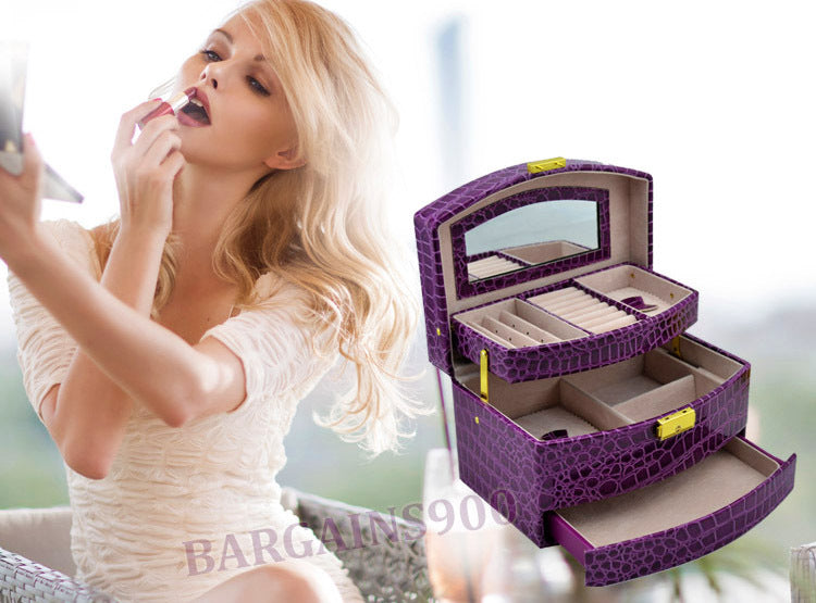 Large Luxury PU Leather Jewellery Box Storage Case (Royal Purple) - grandhubs.shop