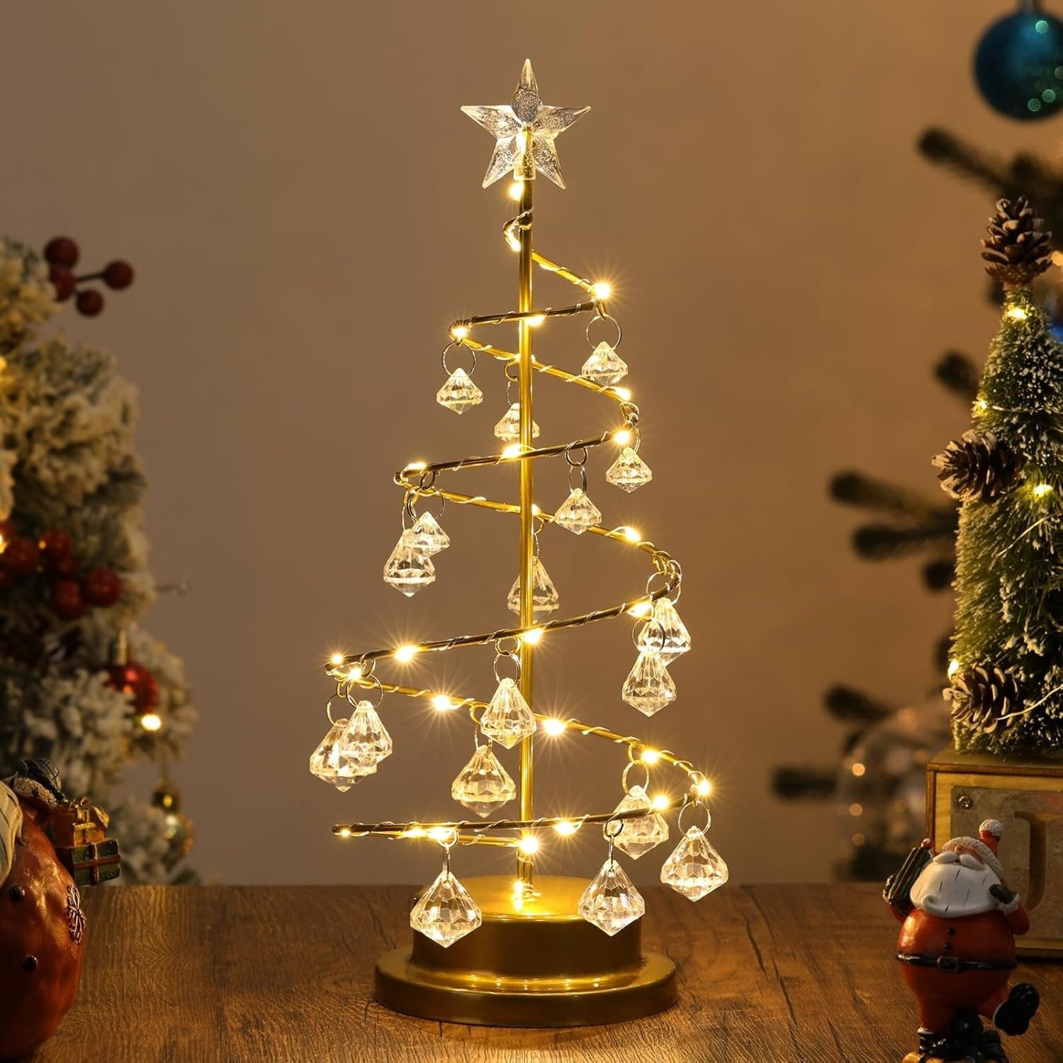 Gold Spiral LED Crystal Christmas Tree Lamp Light - 31cm
