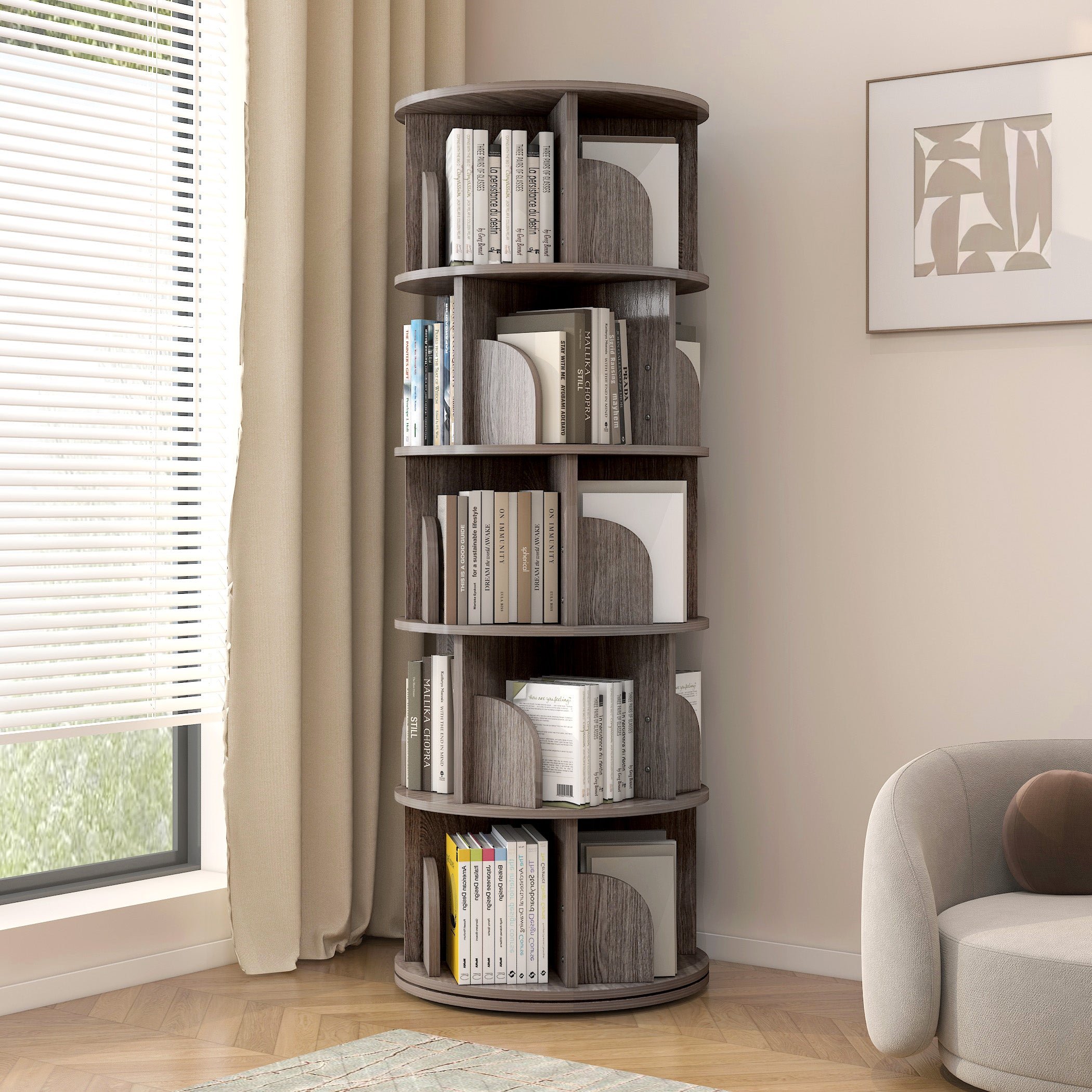 Sanctuary 360-degree Rotating 5 Tier Display Shelf Bookcase Organiser (Driftwood Grey)