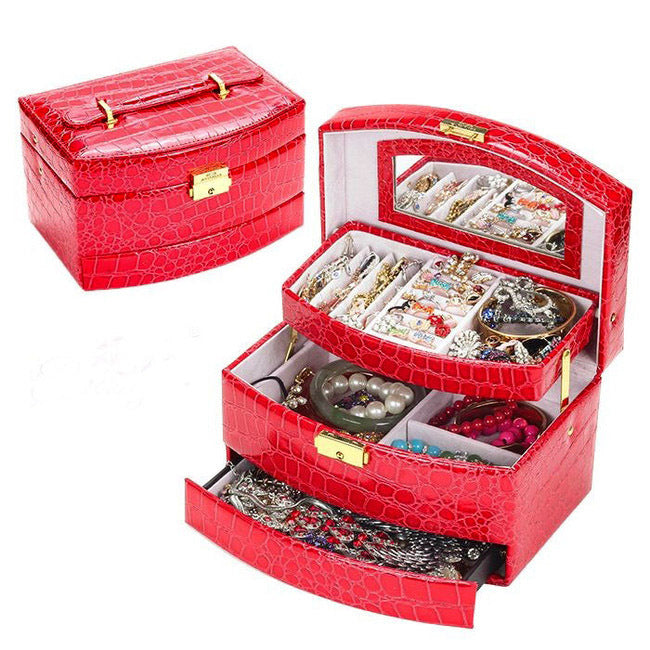 Large  Luxury PU Leather Jewellery Box Storage Case (Red) - grandhubs.shop