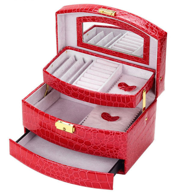 Large  Luxury PU Leather Jewellery Box Storage Case (Red) - grandhubs.shop