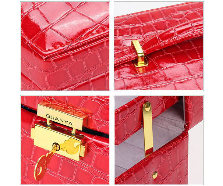 Large  Luxury PU Leather Jewellery Box Storage Case (Red) - grandhubs.shop