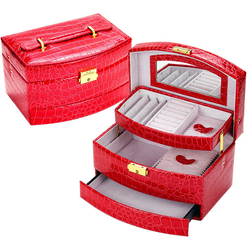 Large  Luxury PU Leather Jewellery Box Storage Case (Red) - grandhubs.shop