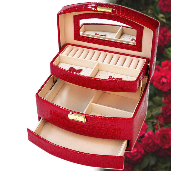 Large  Luxury PU Leather Jewellery Box Storage Case (Red) - grandhubs.shop