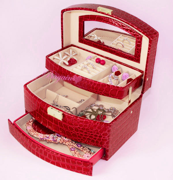 Large  Luxury PU Leather Jewellery Box Storage Case (Red) - grandhubs.shop