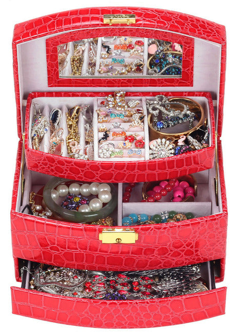 Large  Luxury PU Leather Jewellery Box Storage Case (Red) - grandhubs.shop