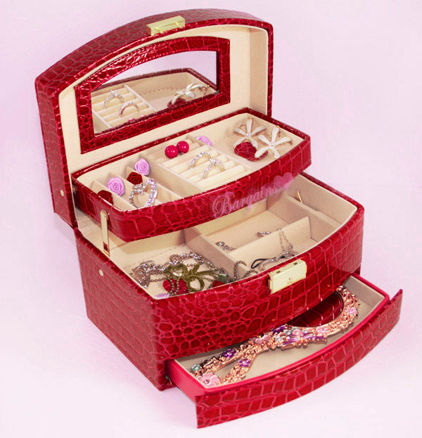 Large  Luxury PU Leather Jewellery Box Storage Case (Red) - grandhubs.shop