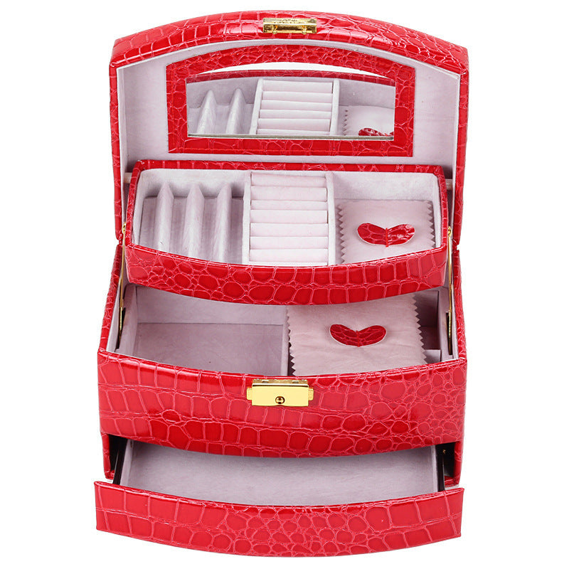 Large  Luxury PU Leather Jewellery Box Storage Case (Red) - grandhubs.shop