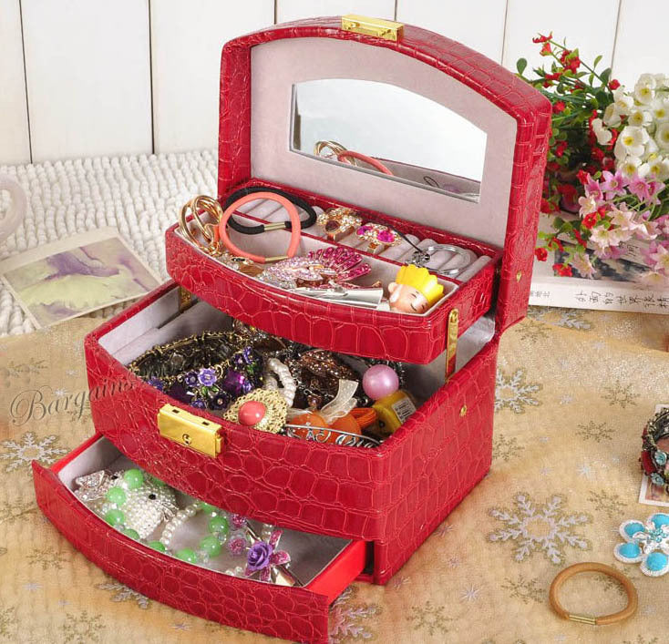 Large  Luxury PU Leather Jewellery Box Storage Case (Red) - grandhubs.shop