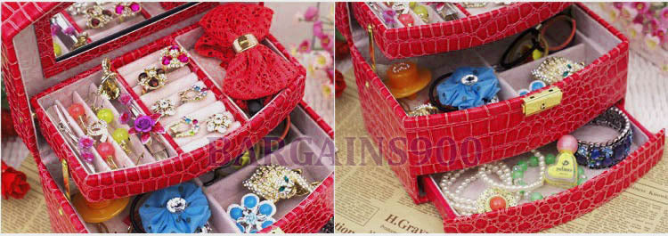 Large  Luxury PU Leather Jewellery Box Storage Case (Red) - grandhubs.shop