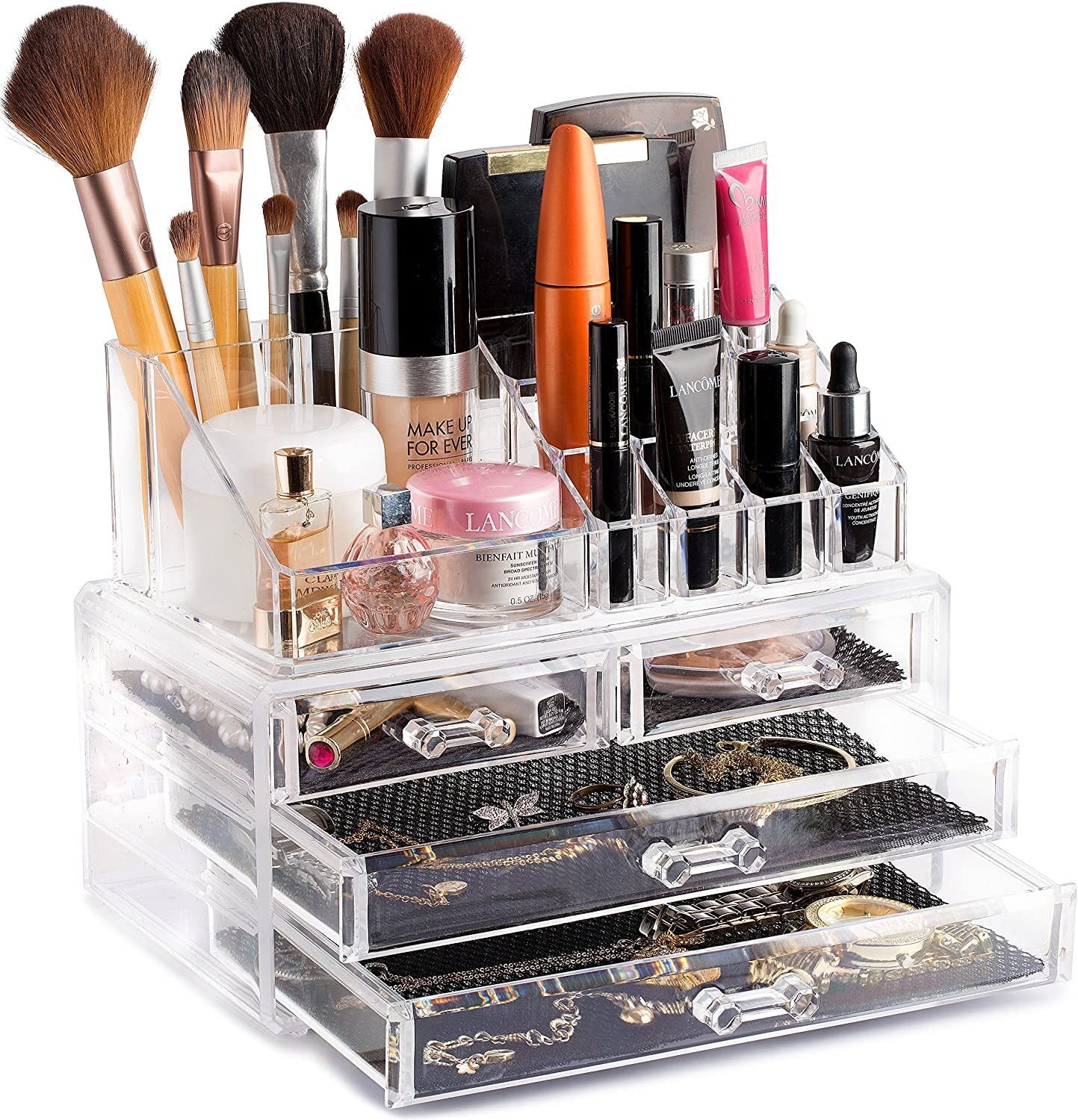 Crystal Clear Acrylic Cosmetic Makeup Display Organizer Jewellery Box 4 Drawer Storage - grandhubs.shop