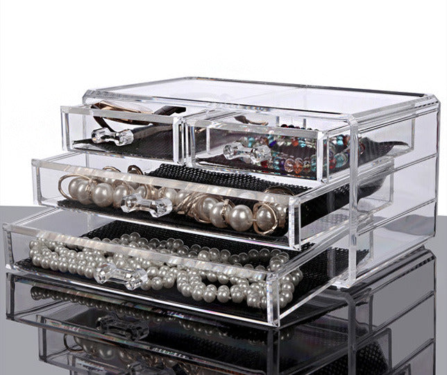 Crystal Clear Acrylic Cosmetic Makeup Display Organizer Jewellery Box Large Drawers - grandhubs.shop