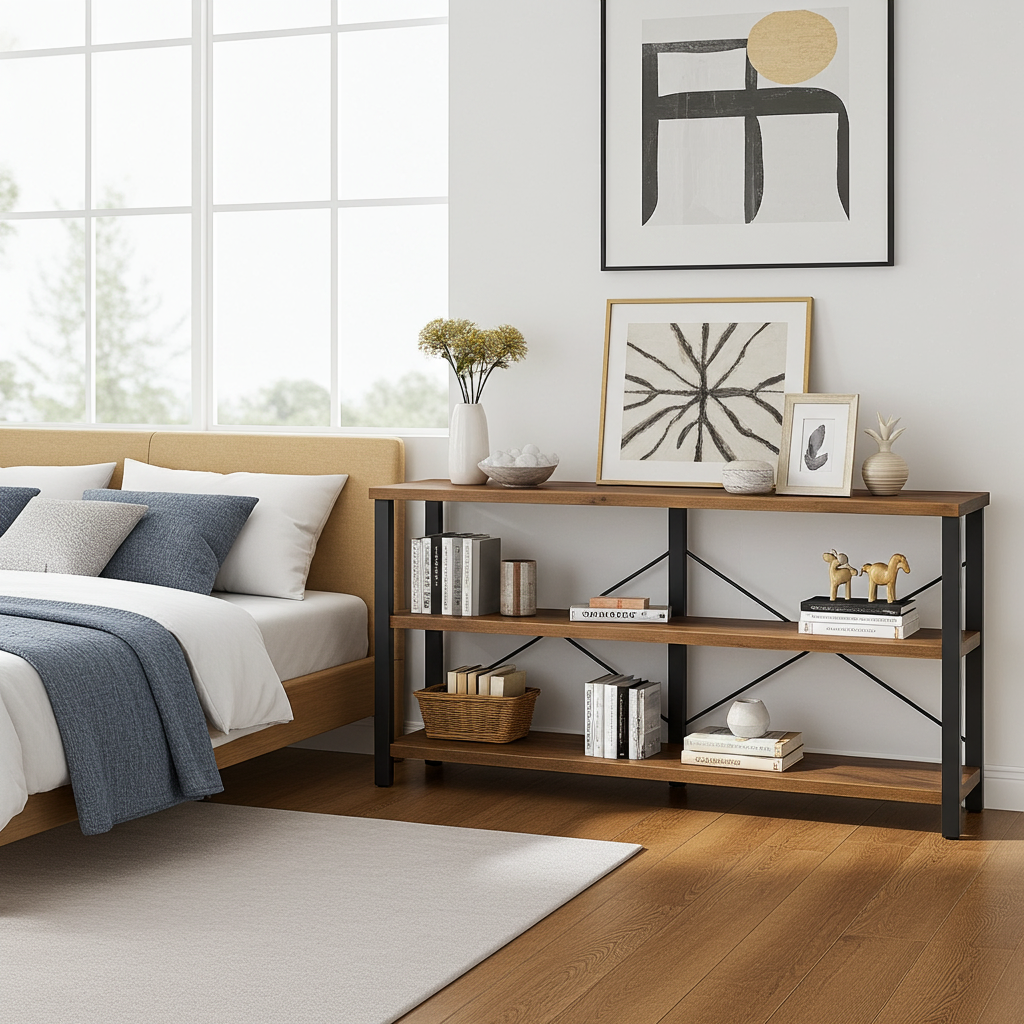 Serenity Rustic Industrial Console Table Bookcase TV Stand Storage Shelf Unit