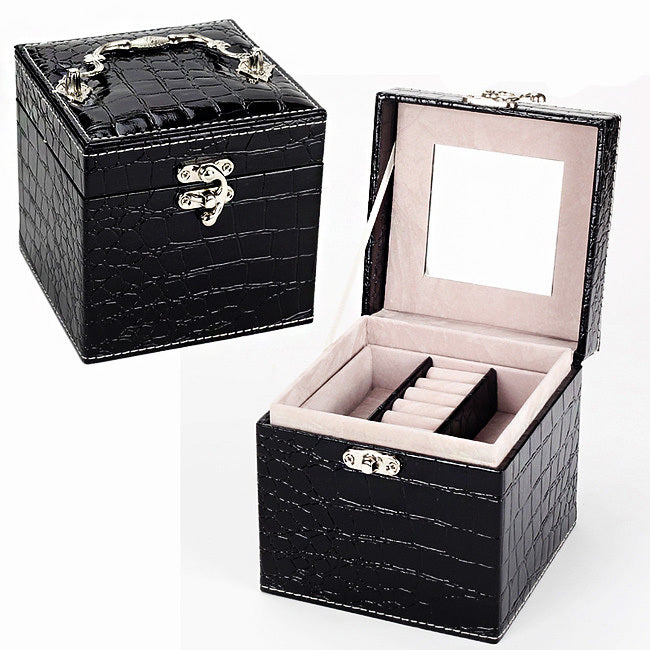 Deluxe PU Leather Jewellery Box Storage Case Organiser Gift (Black) - grandhubs.shop