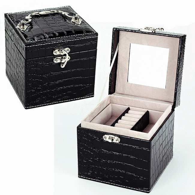 Deluxe PU Leather Jewellery Box Storage Case Organiser Gift (Black) - grandhubs.shop