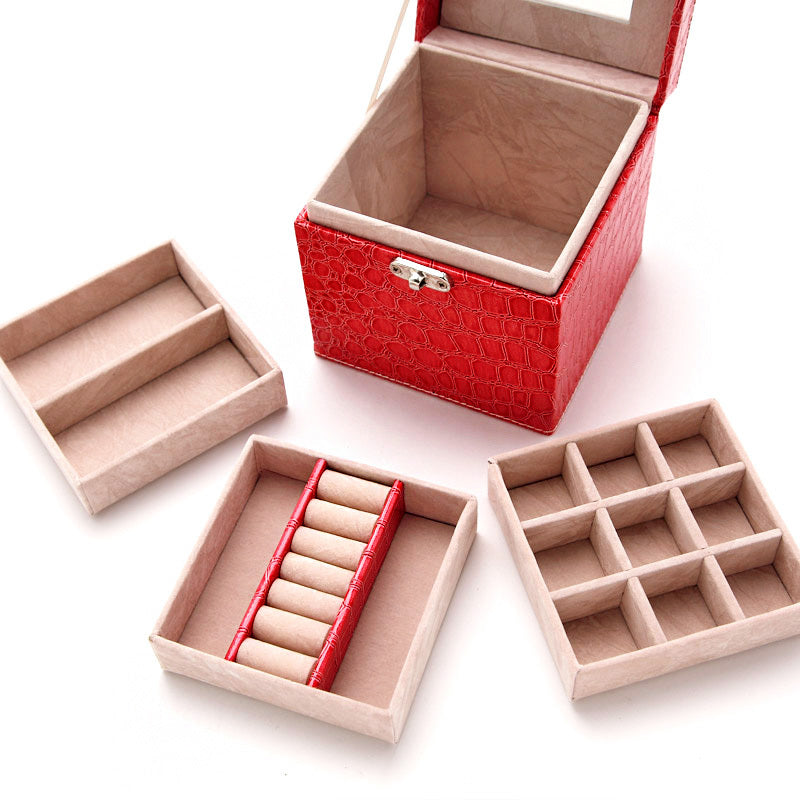 Deluxe PU Leather Jewellery Box Storage Case Organiser Gift (Red) - grandhubs.shop