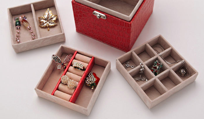 Deluxe PU Leather Jewellery Box Storage Case Organiser Gift (Red) - grandhubs.shop