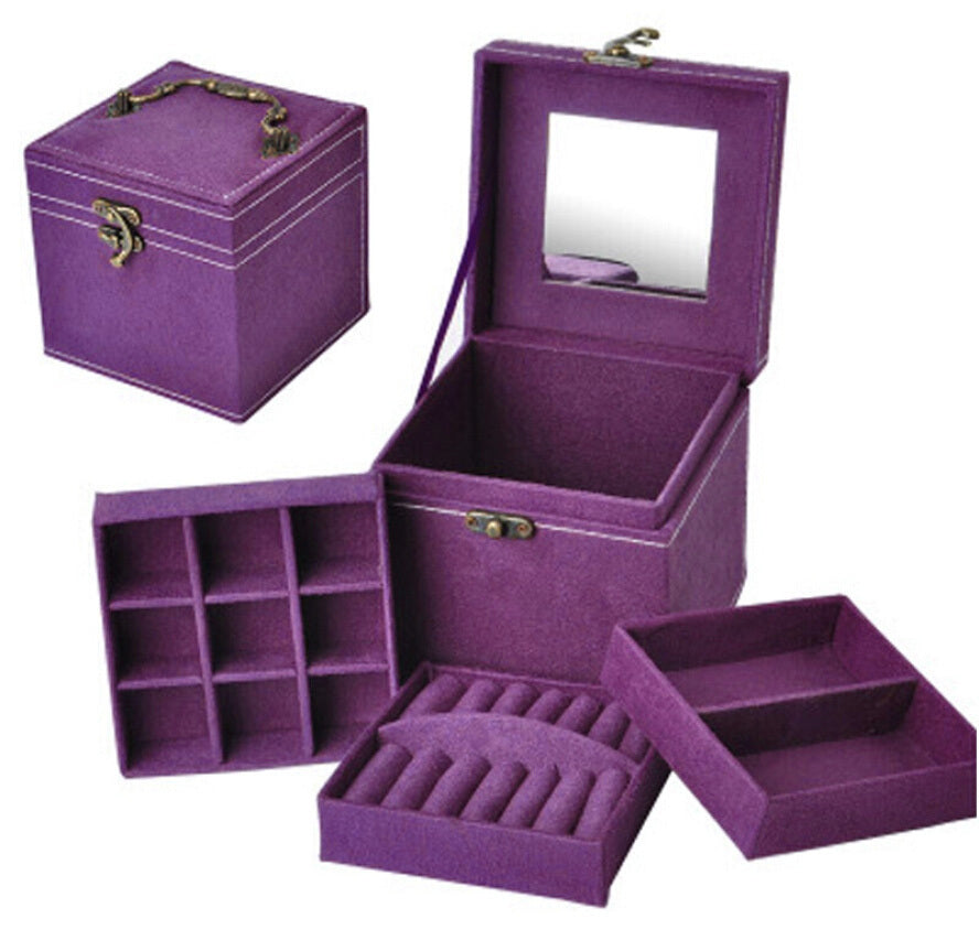 Deluxe Velvet Jewelry Box 3 Level Organiser Purple - grandhubs.shop