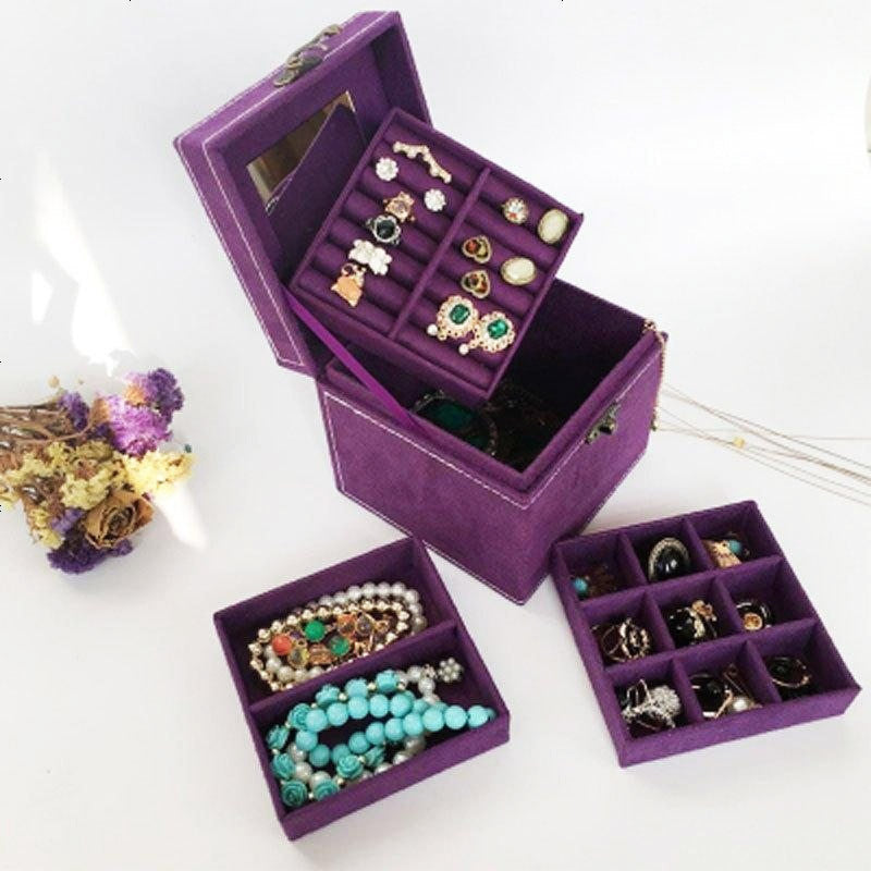Deluxe Velvet Jewelry Box 3 Level Organiser Purple - grandhubs.shop