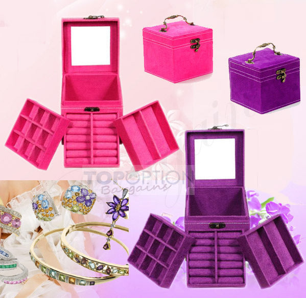 Deluxe Velvet Jewelry Box 3 Level Organiser Purple - grandhubs.shop