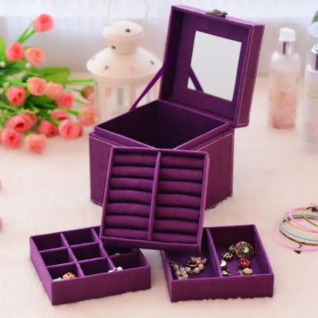 Deluxe Velvet Jewelry Box 3 Level Organiser Purple - grandhubs.shop
