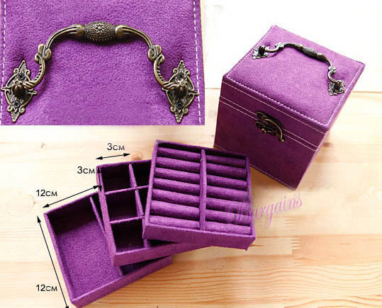 Deluxe Velvet Jewelry Box 3 Level Organiser Purple - grandhubs.shop