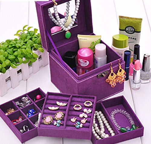 Deluxe Velvet Jewelry Box 3 Level Organiser Purple - grandhubs.shop
