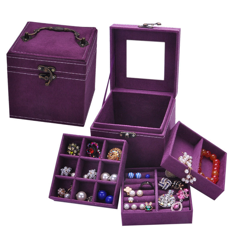 Deluxe Velvet Jewelry Box 3 Level Organiser Purple - grandhubs.shop