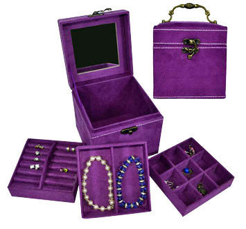 Deluxe Velvet Jewelry Box 3 Level Organiser Purple - grandhubs.shop