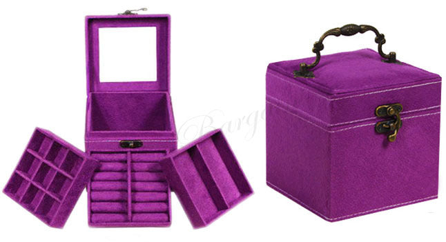 Deluxe Velvet Jewelry Box 3 Level Organiser Purple - grandhubs.shop