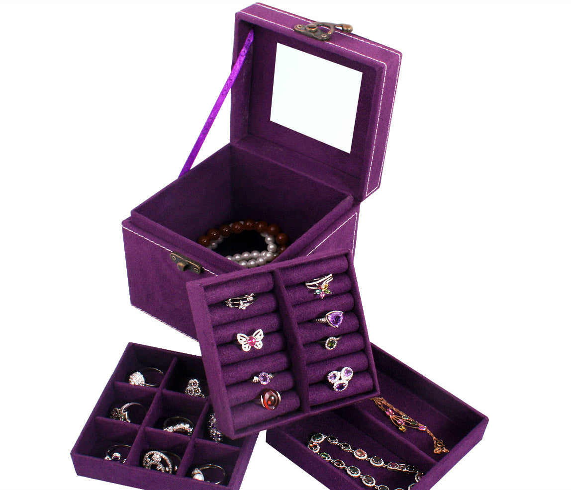 Deluxe Velvet Jewelry Box 3 Level Organiser Purple - grandhubs.shop