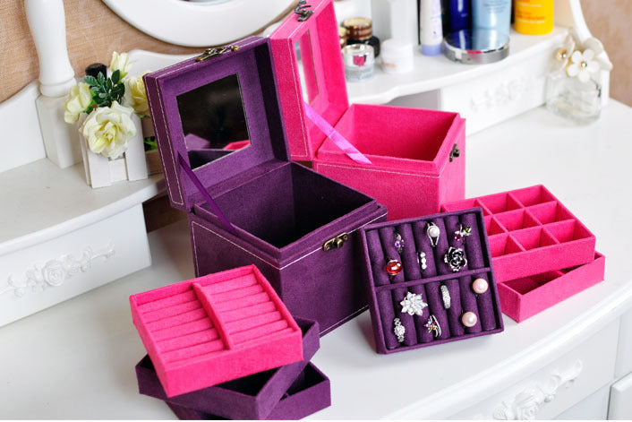 Deluxe Velvet Jewelry Box 3 Level Organiser Purple - grandhubs.shop