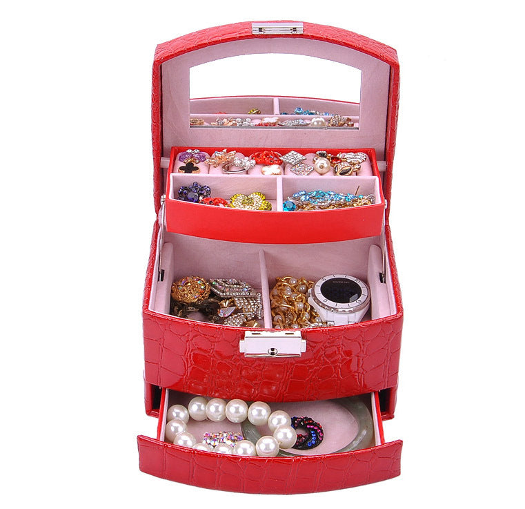 Luxury PU Leather Jewellery Box Storage Case (High Gloss Red) - grandhubs.shop