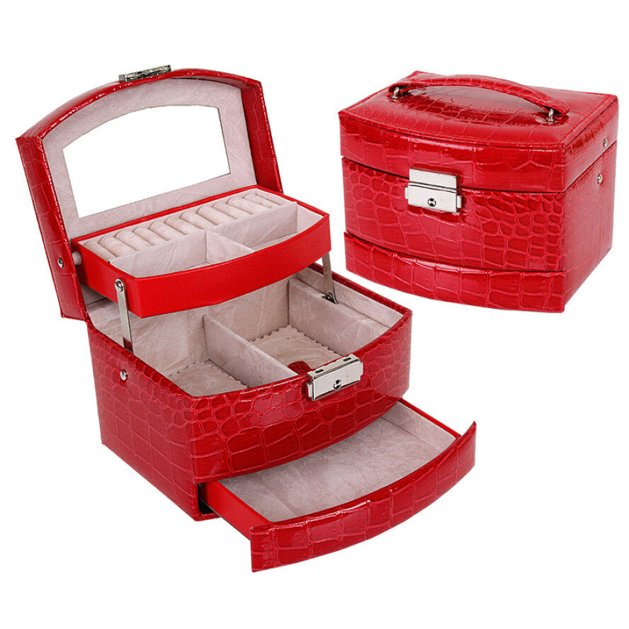 Luxury PU Leather Jewellery Box Storage Case (High Gloss Red) - grandhubs.shop