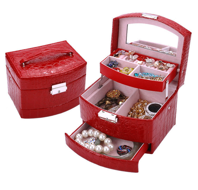 Luxury PU Leather Jewellery Box Storage Case (High Gloss Red) - grandhubs.shop