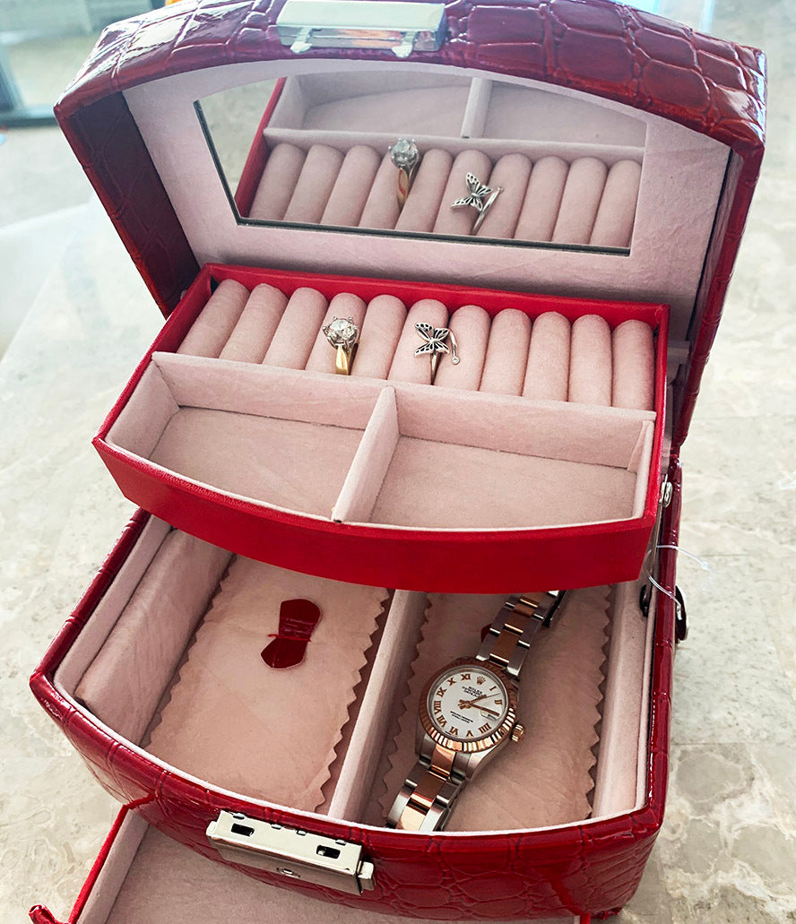 Luxury PU Leather Jewellery Box Storage Case (High Gloss Red) - grandhubs.shop