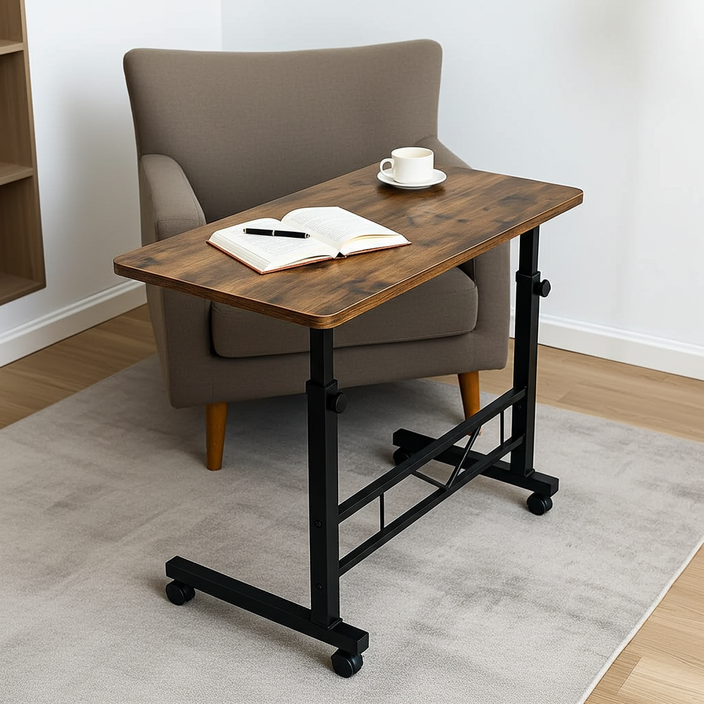 Adjustable Portable Rustic Sofa Bed Side Table Laptop Desk with Wheels