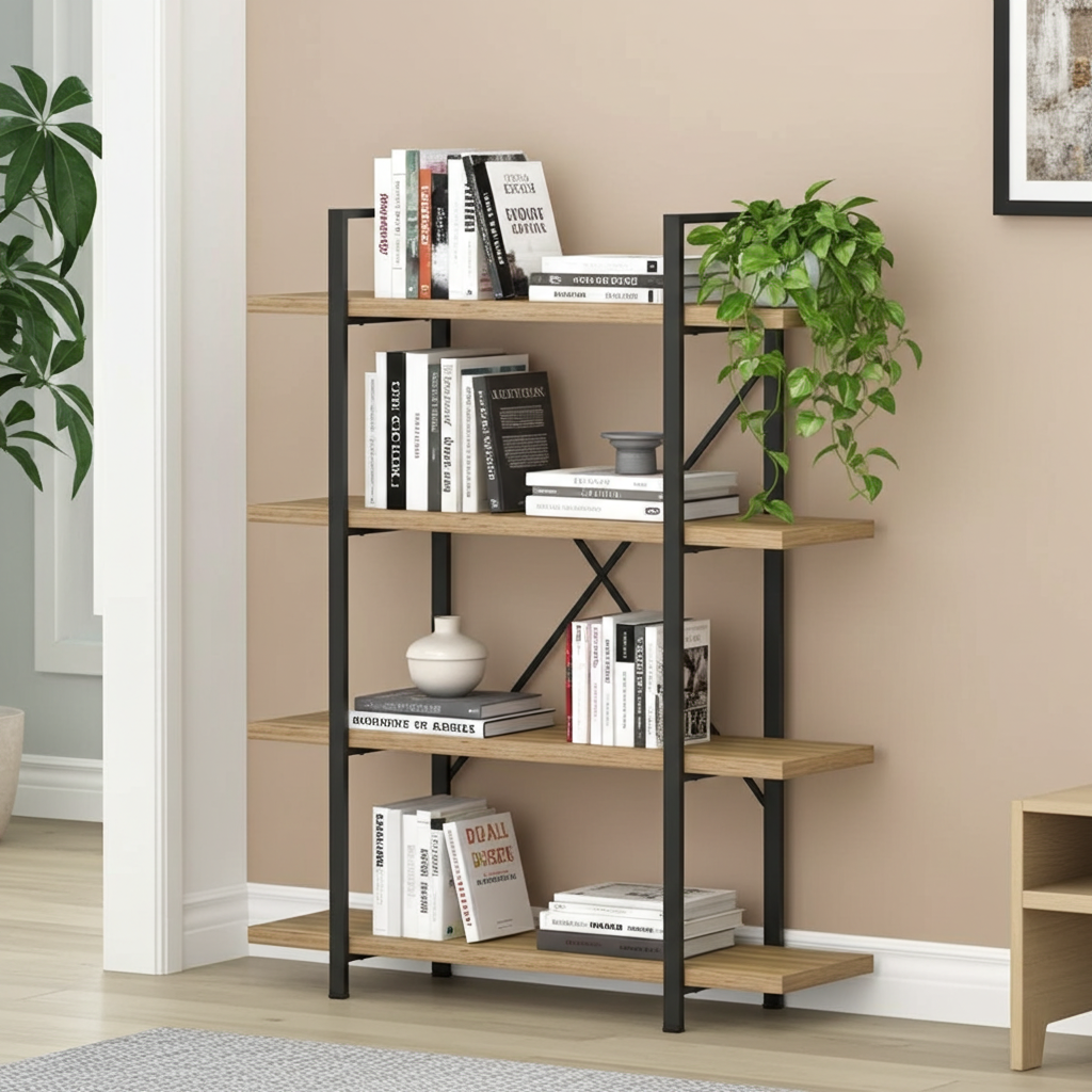 Envision Rustic Oak 4-Tier Bookcase Storage Shelf Organizer