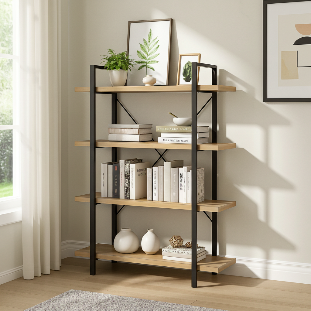 Envision Rustic Oak 4-Tier Bookcase Storage Shelf Organizer