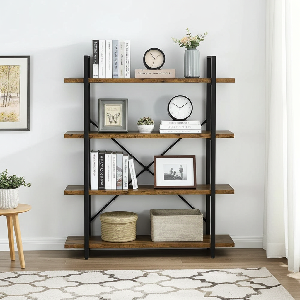 Envision Rustic 4-Tier Bookcase Storage Shelf Organizer