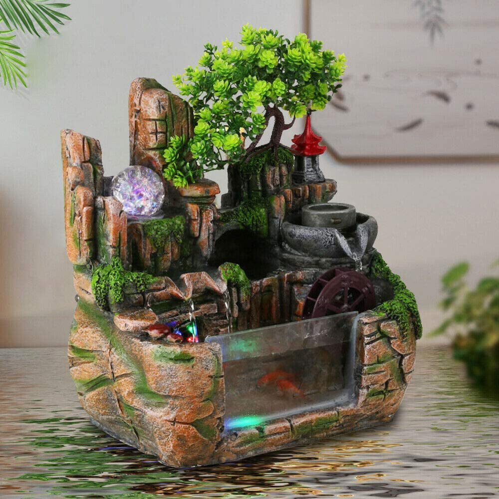 Calming Fountain Water Feature Ornament with Fish Tank - grandhubs.shop