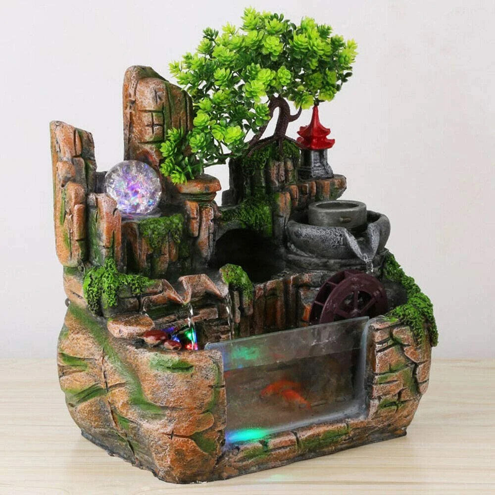 Calming Fountain Water Feature Ornament with Fish Tank - grandhubs.shop