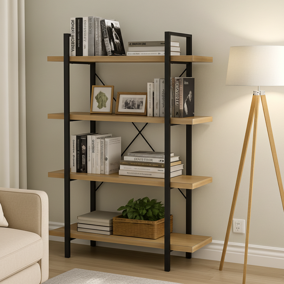 Envision Rustic Oak 4-Tier Bookcase Storage Shelf Organizer