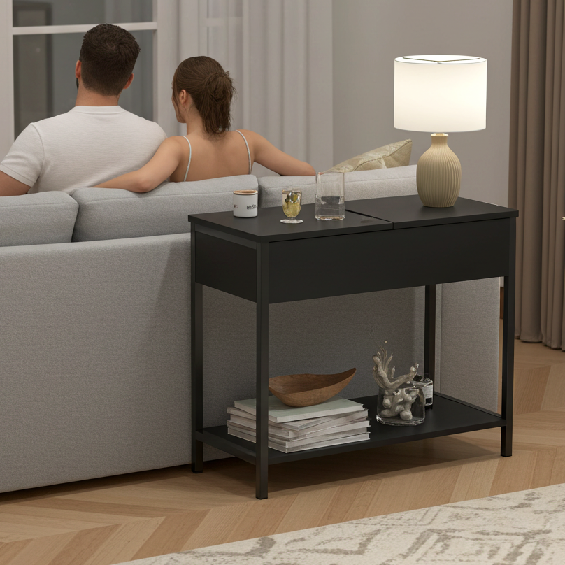 Solara Versatile Side Console Table Desk with Drawer & Shelf (Black)