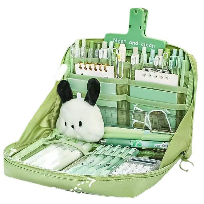 Large Capacity Multi-Layer Stationery Organiser Portable Pencil Case - Green - grandhubs.shop