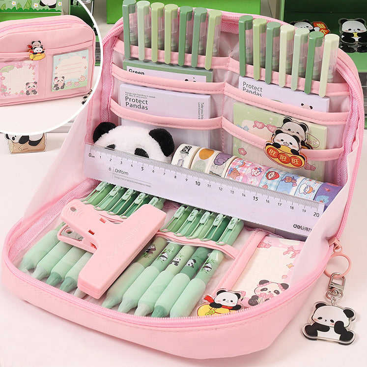 Large Capacity Multi-Layer Stationery Organiser Portable Pencil Case - Pink - grandhubs.shop
